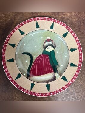 Oneida Holiday Cats Stoneware Plate - Red & Green
